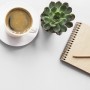 Coffe, plant, and notebook